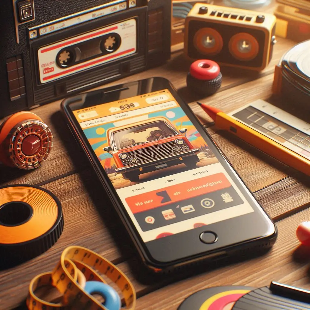 un iphone dans un environnement retro